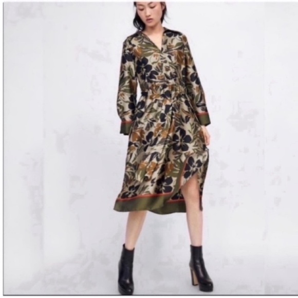 Zara Floral Midi Belted Dress - Picture 3 of 7